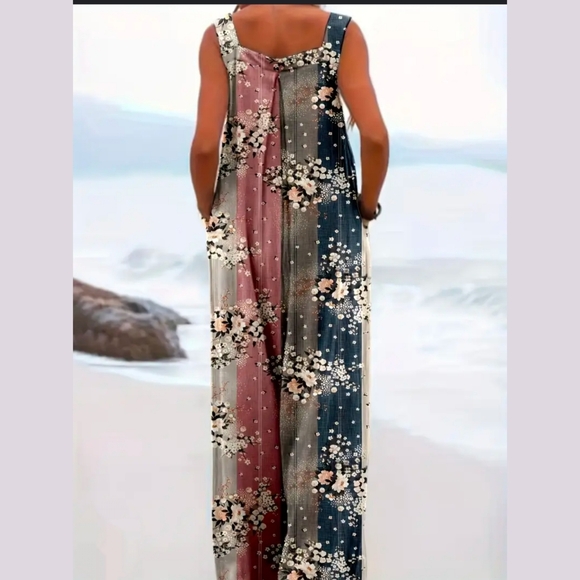 Floral Blue and Pink Wide Leg Romper - Picture 2 of 9